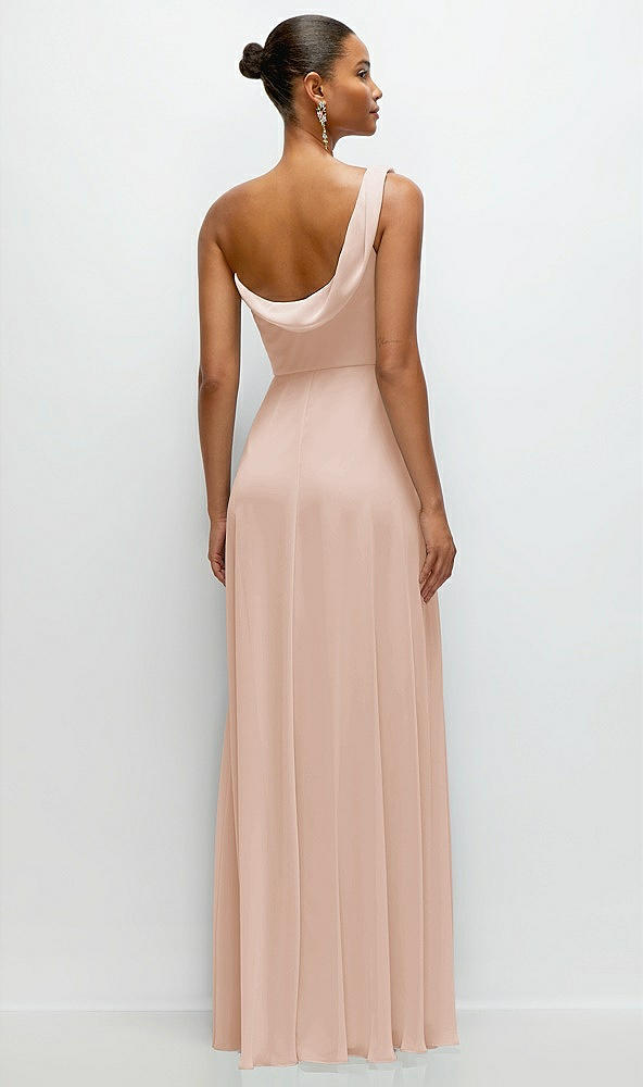 Back View - Cameo Chiffon One-Shoulder Maxi Dress with Draped Cowl Neckline