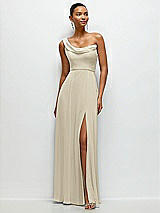 Front View Thumbnail - Champagne Chiffon One-Shoulder Maxi Dress with Draped Cowl Neckline