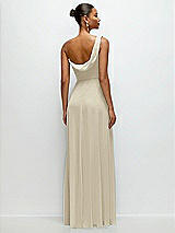 Rear View Thumbnail - Champagne Chiffon One-Shoulder Maxi Dress with Draped Cowl Neckline