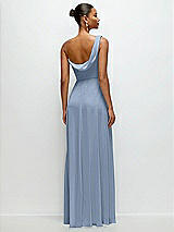 Rear View Thumbnail - Cloudy Chiffon One-Shoulder Maxi Dress with Draped Cowl Neckline