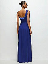 Rear View Thumbnail - Cobalt Blue Chiffon One-Shoulder Maxi Dress with Draped Cowl Neckline