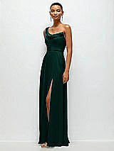 Side View Thumbnail - Evergreen Chiffon One-Shoulder Maxi Dress with Draped Cowl Neckline