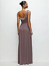 Rear View Thumbnail - French Truffle Chiffon One-Shoulder Maxi Dress with Draped Cowl Neckline