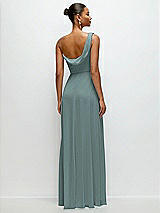 Rear View Thumbnail - Icelandic Chiffon One-Shoulder Maxi Dress with Draped Cowl Neckline