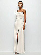 Side View Thumbnail - Ivory Chiffon One-Shoulder Maxi Dress with Draped Cowl Neckline