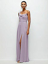 Side View Thumbnail - Lilac Haze Chiffon One-Shoulder Maxi Dress with Draped Cowl Neckline