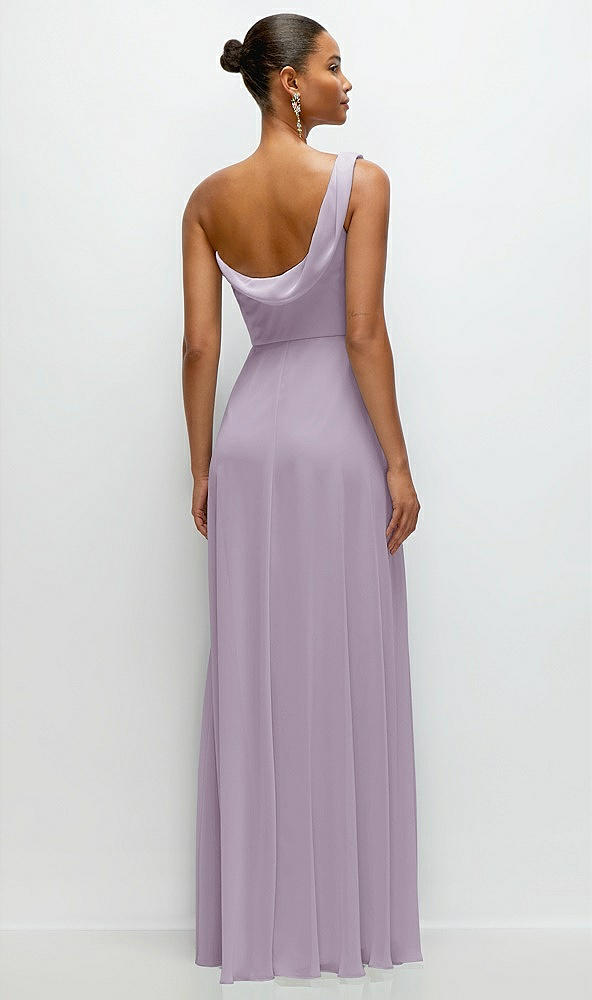 Back View - Lilac Haze Chiffon One-Shoulder Maxi Dress with Draped Cowl Neckline