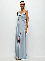 Side View Thumbnail - Mist Chiffon One-Shoulder Maxi Dress with Draped Cowl Neckline