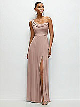 Front View Thumbnail - Neu Nude Chiffon One-Shoulder Maxi Dress with Draped Cowl Neckline