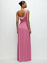 Rear View Thumbnail - Orchid Pink Chiffon One-Shoulder Maxi Dress with Draped Cowl Neckline