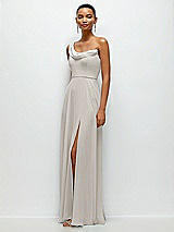 Side View Thumbnail - Oyster Chiffon One-Shoulder Maxi Dress with Draped Cowl Neckline