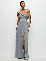 Front View Thumbnail - Platinum Chiffon One-Shoulder Maxi Dress with Draped Cowl Neckline