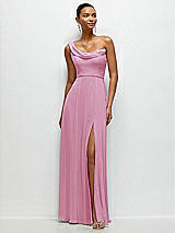 Front View Thumbnail - Powder Pink Chiffon One-Shoulder Maxi Dress with Draped Cowl Neckline