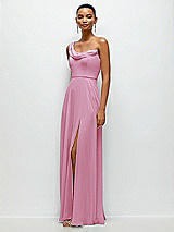 Side View Thumbnail - Powder Pink Chiffon One-Shoulder Maxi Dress with Draped Cowl Neckline