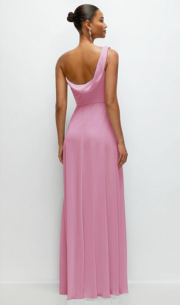 Back View - Powder Pink Chiffon One-Shoulder Maxi Dress with Draped Cowl Neckline