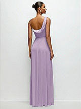 Rear View Thumbnail - Pale Purple Chiffon One-Shoulder Maxi Dress with Draped Cowl Neckline