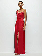 Side View Thumbnail - Parisian Red Chiffon One-Shoulder Maxi Dress with Draped Cowl Neckline