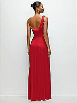 Rear View Thumbnail - Parisian Red Chiffon One-Shoulder Maxi Dress with Draped Cowl Neckline