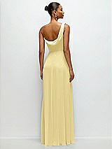 Rear View Thumbnail - Pale Yellow Chiffon One-Shoulder Maxi Dress with Draped Cowl Neckline