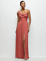 Front View Thumbnail - Coral Pink Chiffon One-Shoulder Maxi Dress with Draped Cowl Neckline