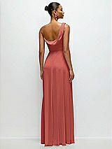 Rear View Thumbnail - Coral Pink Chiffon One-Shoulder Maxi Dress with Draped Cowl Neckline