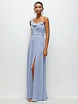 Side View Thumbnail - Sky Blue Chiffon One-Shoulder Maxi Dress with Draped Cowl Neckline