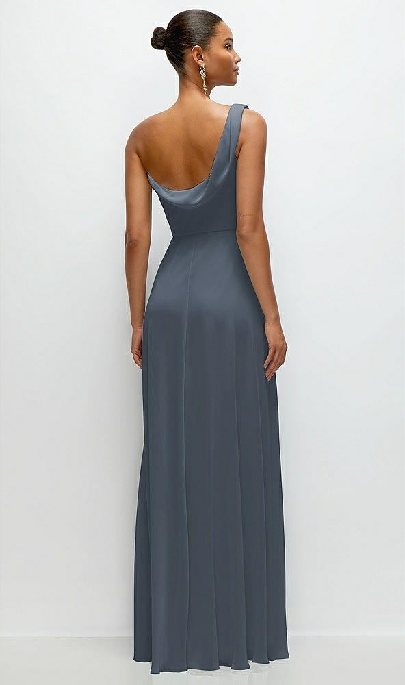 Back View - Silverstone Chiffon One-Shoulder Maxi Dress with Draped Cowl Neckline