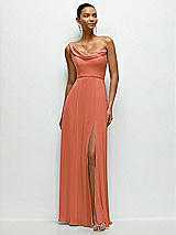 Front View Thumbnail - Terracotta Copper Chiffon One-Shoulder Maxi Dress with Draped Cowl Neckline