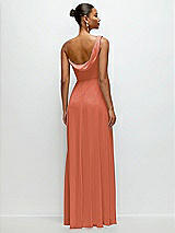 Rear View Thumbnail - Terracotta Copper Chiffon One-Shoulder Maxi Dress with Draped Cowl Neckline