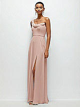 Side View Thumbnail - Toasted Sugar Chiffon One-Shoulder Maxi Dress with Draped Cowl Neckline