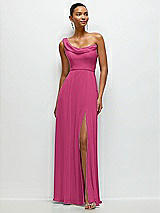 Front View Thumbnail - Tea Rose Chiffon One-Shoulder Maxi Dress with Draped Cowl Neckline