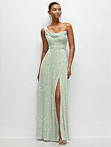 Front View Thumbnail - Vintage Primrose Sage Chiffon One-Shoulder Maxi Dress with Draped Cowl Neckline