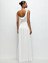 Rear View Thumbnail - White Chiffon One-Shoulder Maxi Dress with Draped Cowl Neckline