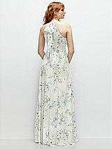 Rear View Thumbnail - Bleu Garden Shirred Halter Chiffon Maxi Dress with Back Sash-Tie Closure