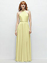 Front View Thumbnail - Butter Yellow Shirred Halter Chiffon Maxi Dress with Back Sash-Tie Closure