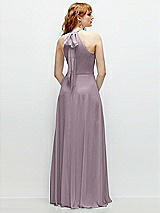 Rear View Thumbnail - Lilac Dusk Shirred Halter Chiffon Maxi Dress with Back Sash-Tie Closure