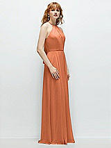 Side View Thumbnail - Sweet Melon Shirred Halter Chiffon Maxi Dress with Back Sash-Tie Closure