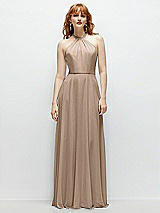 Front View Thumbnail - Topaz Shirred Halter Chiffon Maxi Dress with Back Sash-Tie Closure