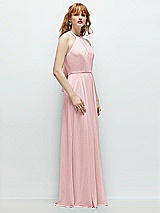 Side View Thumbnail - Ballet Pink Shirred Halter Chiffon Maxi Dress with Back Sash-Tie Closure