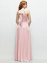 Rear View Thumbnail - Ballet Pink Shirred Halter Chiffon Maxi Dress with Back Sash-Tie Closure