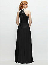 Rear View Thumbnail - Black Shirred Halter Chiffon Maxi Dress with Back Sash-Tie Closure