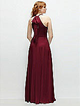 Rear View Thumbnail - Burgundy Shirred Halter Chiffon Maxi Dress with Back Sash-Tie Closure