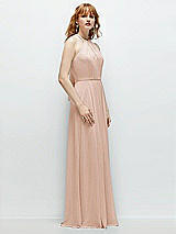 Side View Thumbnail - Cameo Shirred Halter Chiffon Maxi Dress with Back Sash-Tie Closure