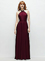 Front View Thumbnail - Cabernet Shirred Halter Chiffon Maxi Dress with Back Sash-Tie Closure