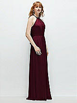 Side View Thumbnail - Cabernet Shirred Halter Chiffon Maxi Dress with Back Sash-Tie Closure