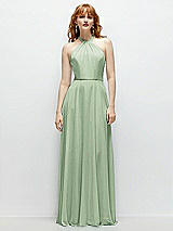 Front View Thumbnail - Celadon Shirred Halter Chiffon Maxi Dress with Back Sash-Tie Closure