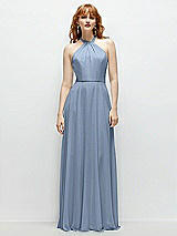 Front View Thumbnail - Cloudy Shirred Halter Chiffon Maxi Dress with Back Sash-Tie Closure