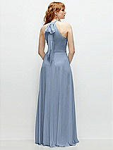 Rear View Thumbnail - Cloudy Shirred Halter Chiffon Maxi Dress with Back Sash-Tie Closure