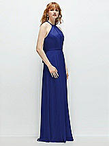 Side View Thumbnail - Cobalt Blue Shirred Halter Chiffon Maxi Dress with Back Sash-Tie Closure