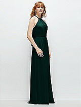 Side View Thumbnail - Evergreen Shirred Halter Chiffon Maxi Dress with Back Sash-Tie Closure